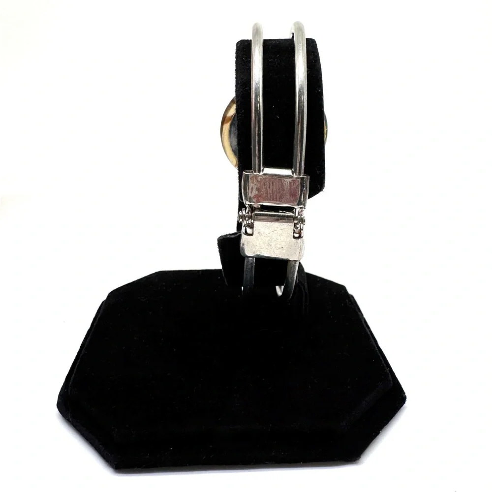 Vintage Dichroic Art Glass Silvertone Hinged Bangle Clamper Bracelet